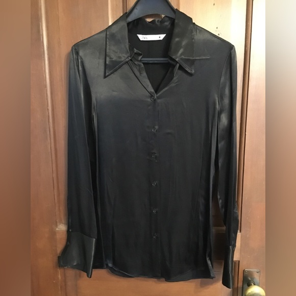 Zara Tops - Zara Black satin-like Shirt, Blouse - size L